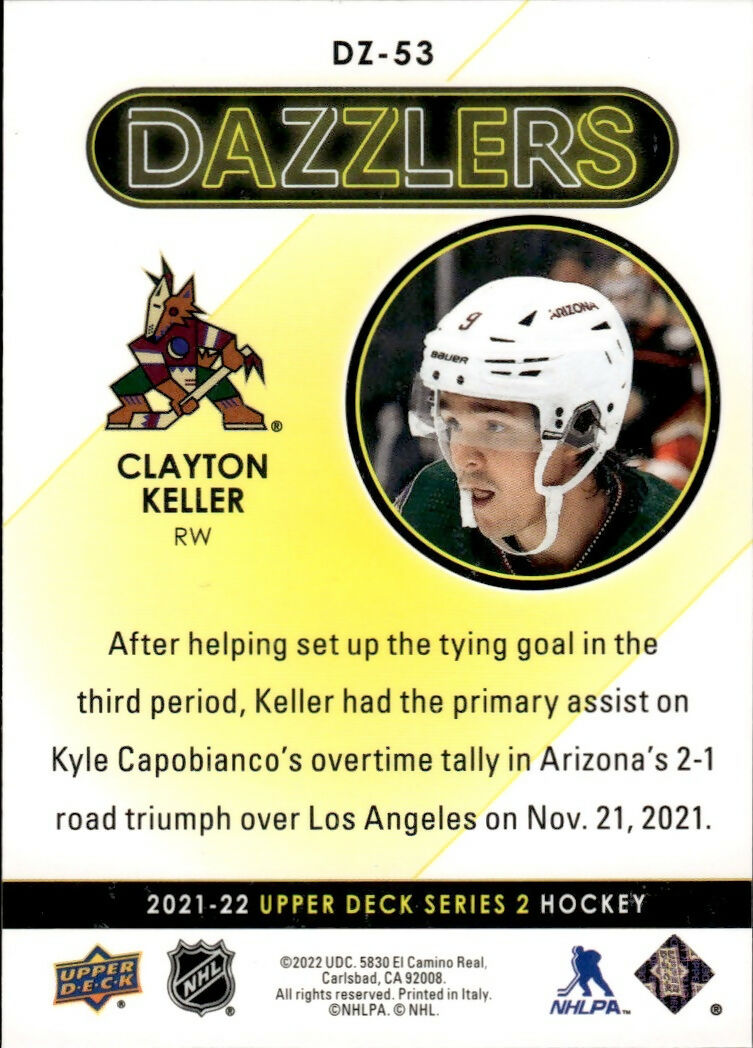 2021-22 Upper Deck Series 2 Hockey - Dazzlers - Blue #DZ-53 Clayton keller - Arizona Coyotes - B