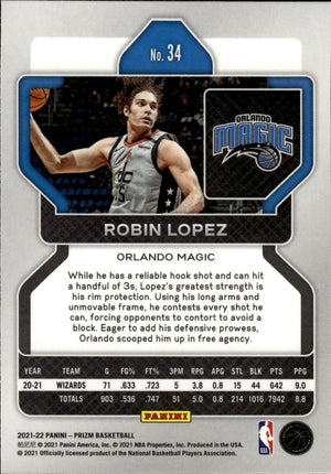 2021-22 Panini Prizm Basketball - Base # 34 Robin Lopez - Orlando Magic