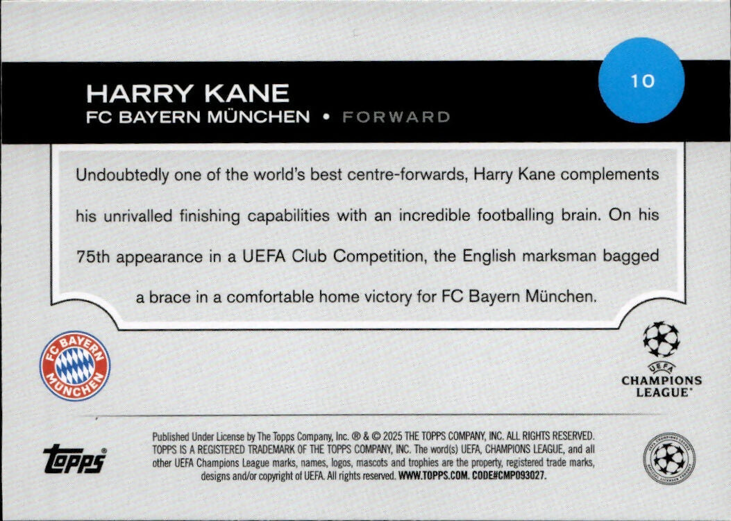 2024-25 Topps UEFA Club Competitions - Base #10 Harry Kane - FC Bayern Munchen - B