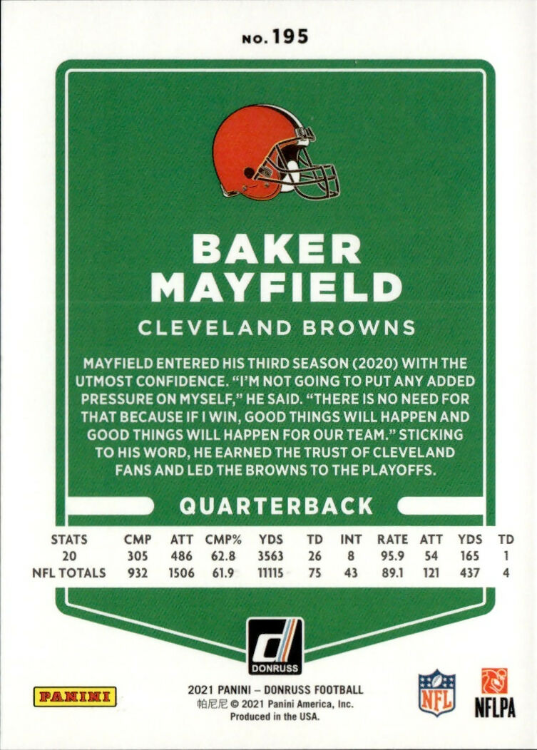 2021 Donruss Press Proof Blue #195 Baker Mayfield Cleveland Browns