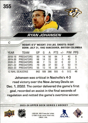 2023-24 Upper Deck Series 2 Hockey - Base #355 Ryan Johansen - Nashville Predators - B