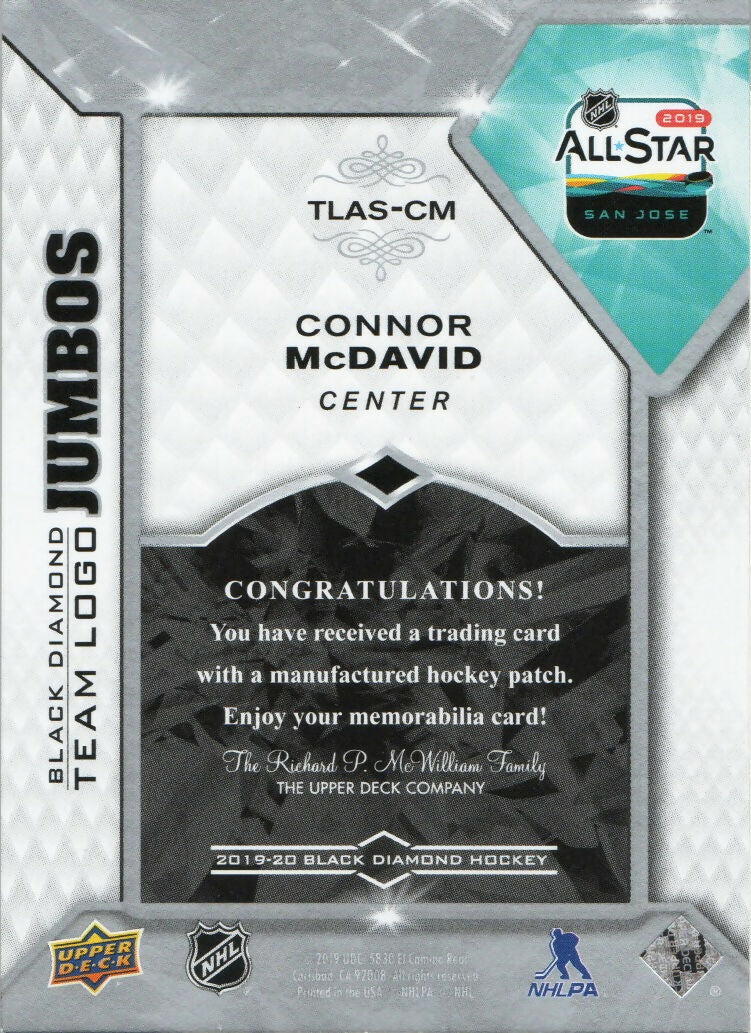 2019-20 Upper Deck Black Diamond - Team Logo Jumbos #TLAS-CM Connor McDavid - Edmonton Oilers - B