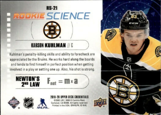 2019-20 Upper Deck Credentials - Rookie Science #RS-21 Karson Kuhlman - Boston Bruins