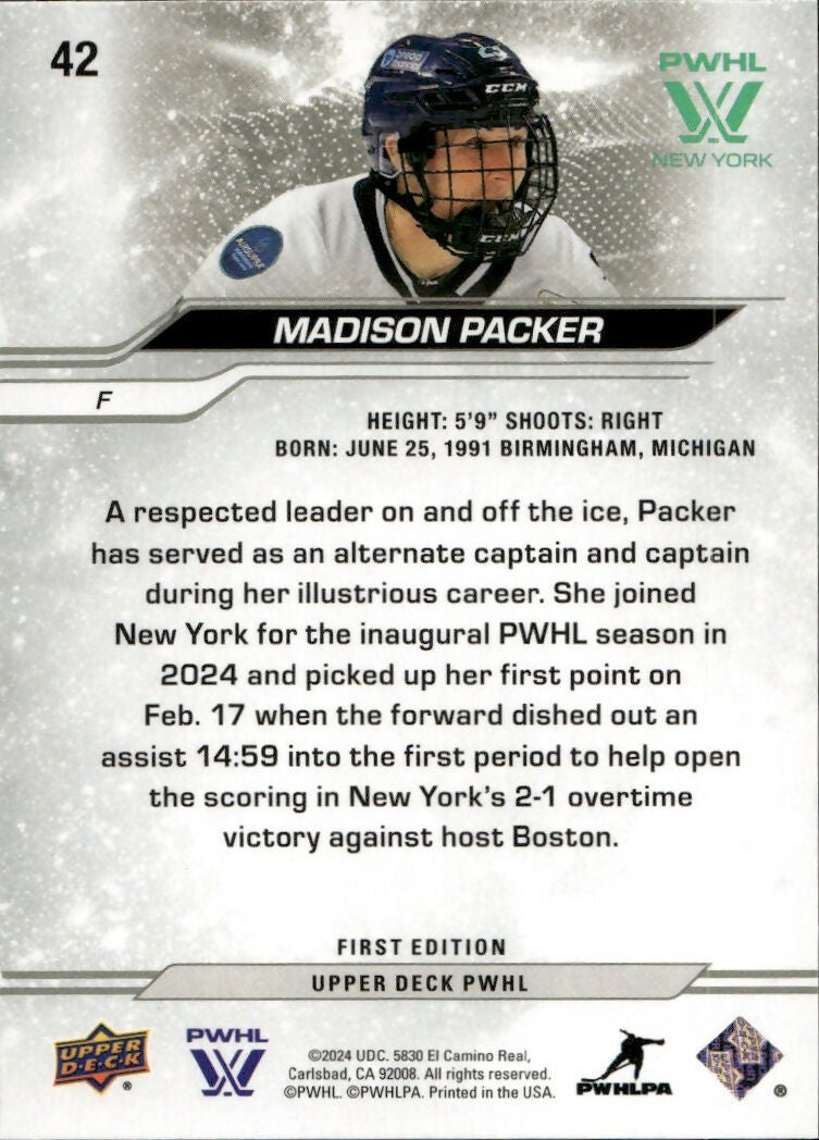 2024-25 Upper Deck PWHL Hockey - Base #42 Madison Packer - New York Sirens - B