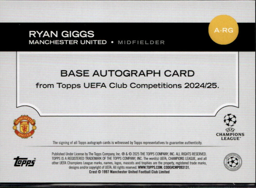 2024-25 Topps UEFA Club Competitions - Base - Northern Lights - Auto #A-RG Ryan Giggs - Manchester United - B