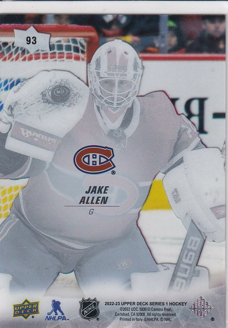 2022-23 Upper Deck Clear Cut #93 Jake Allen Montreal Canadiens