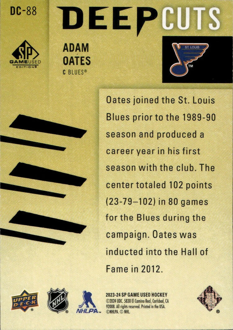 2023-24 Upper Deck SP Game Used Hockey - Deep Cuts :250 #DC-88 Adam Oates - St. Louis Blues - B