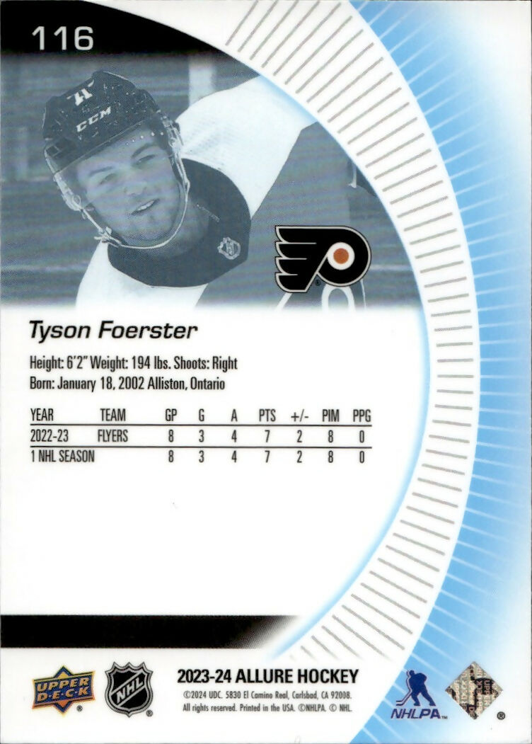 2023-24 Upper Deck Allure Hockey - Base #116 Tyson Foerster - Philadelphia Flyers - B