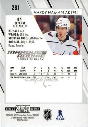 2023-24 Upper Deck O-Pee Chee Platinum Hockey - Base - Marquee Rookie #281 Hardy Haman Aktell - Washington Capitals - B
