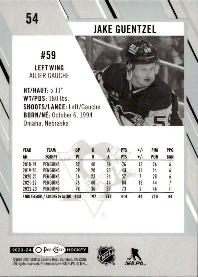 2023-24 Upper Deck O-Pee-Chee Hockey - Base #54 Jake Guentzel - Pittsburgh Penguins - B