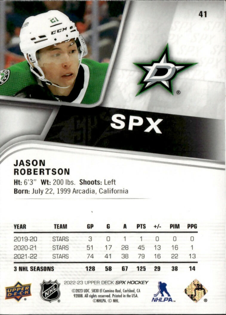 2022-23 Upper Deck SPX Hockey - Base :299 #41 Jason Robertson - Dallas Stars - B