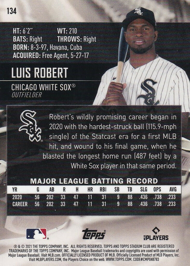 2021 Stadium Club Chrome #134 Luis Robert Chicago White Sox