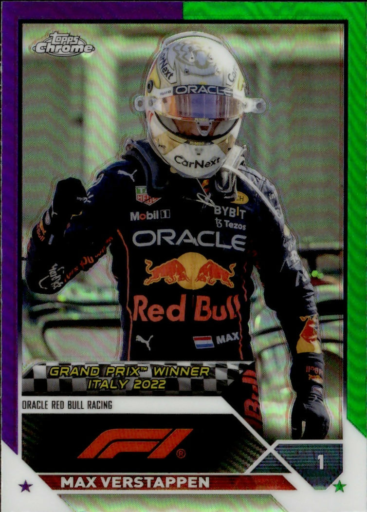 2023 Topps Chrome Formula 1 Base #159 - Grand Prix Winners - Refractor - Purple Green Max Verstappen - Oracle Red Bull Racing - A