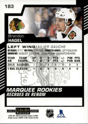 2020-21 Upper Deck O-Pee-Chee Platinum - Base - Marquee Rookie #183 Brandon Hagel - Chicago Blackhawks - B