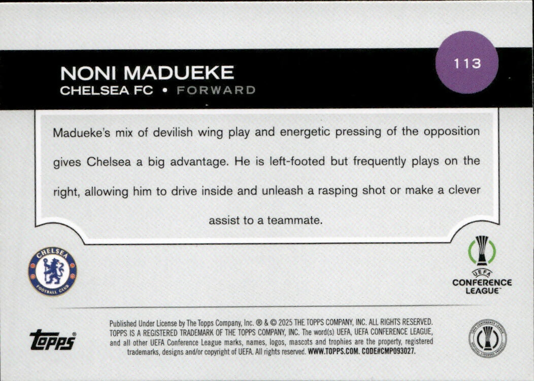2024-25 Topps UEFA Club Competitions - Base #113 Noni Madueke - Chelsea FC - B
