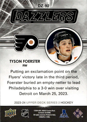 2023-24 Upper Deck Series 2 Hockey - Dazzlers - Blue #DZ-92 Tyson Foerster - Philadelphia Flyers - B