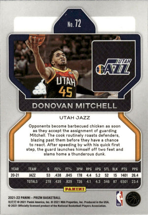 2021-22 Panini Prizm Basketball - Base # 72 Donovan Mitchell - Utah Jazz