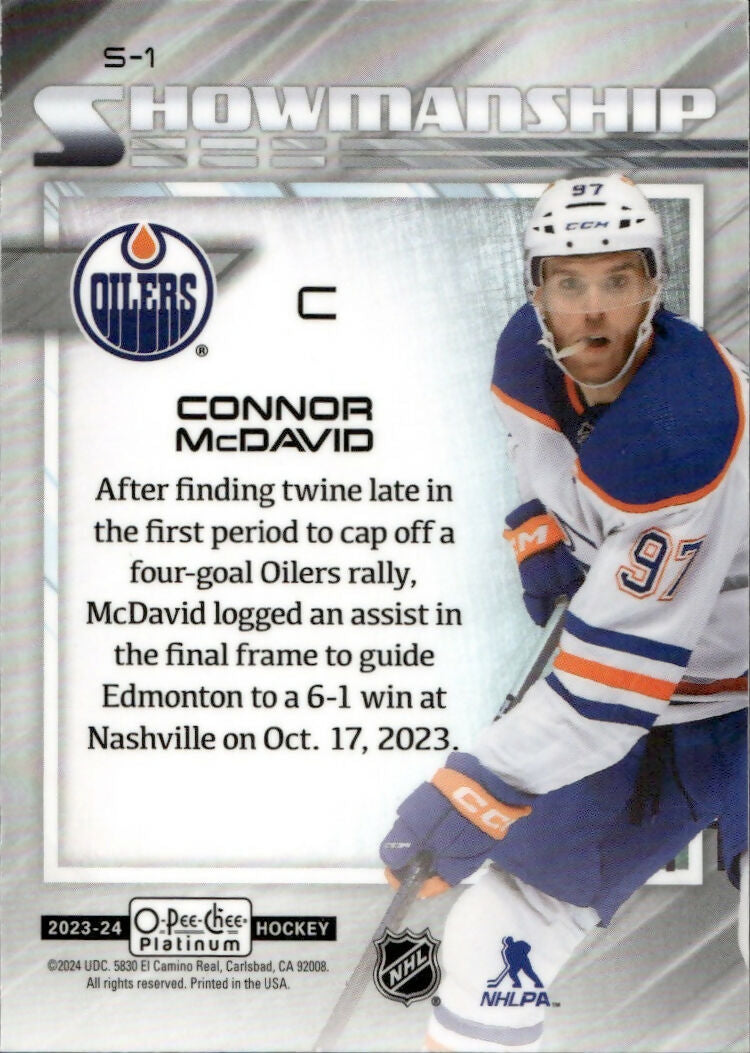 2023-24 Upper Deck O-Pee Chee Platinum Hockey - Showmanship #S-1 Connor McDavid - Edmonton Oilers - B