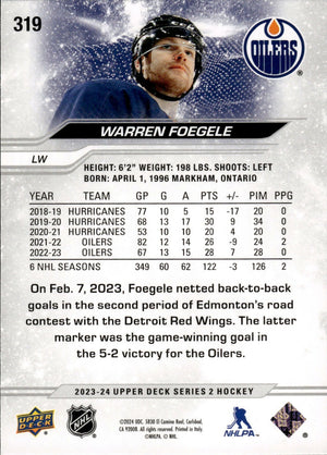 2023-24 Upper Deck Series 2 Hockey - Base #319 Warren Foegele - Edmonton Oilers