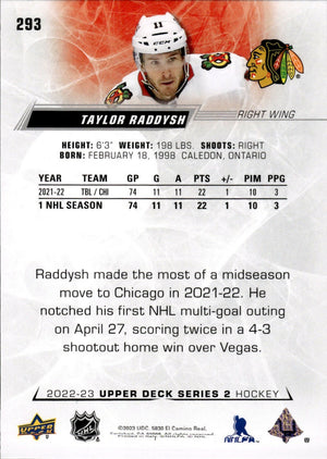 2022-23 Upper Deck Series 2 Hockey - Base #293 Taylor Raddysh - Chicago Blackhawks - B