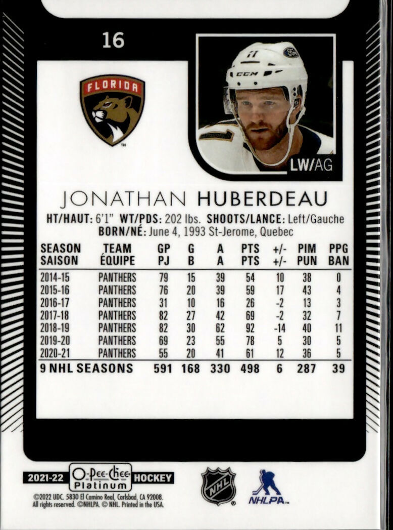 2021-22 Upper Deck O-Pee-Chee Platinum Hockey - Base #16 Jonathan Huberdeau - Florida Panthers - B