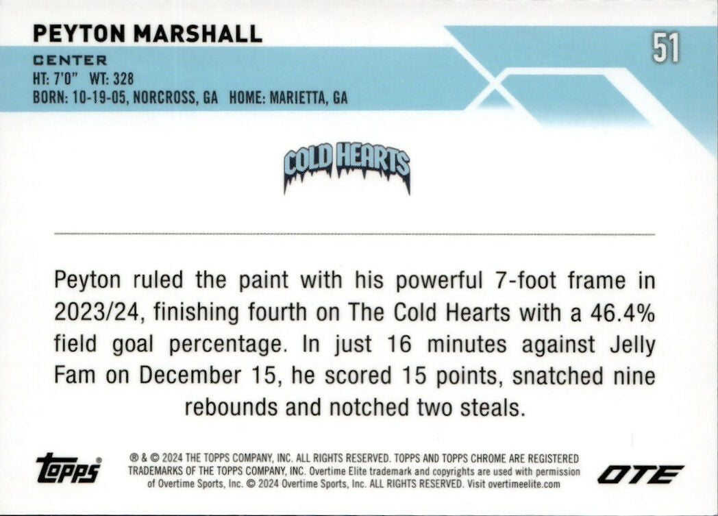 2023-24 Topps Chrome OTE Overtime Elite - Base #51 Peyton Marshall - Cold Hearts - B