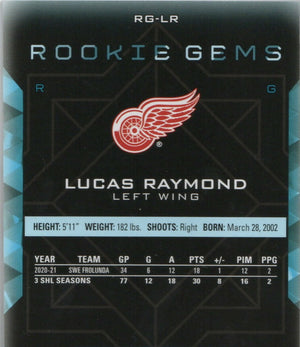 2021-22 Upper Deck Black Diamond Hockey - Rookie Gems /399 #RG-LR Lucas Raymond - Detroit Red Wings