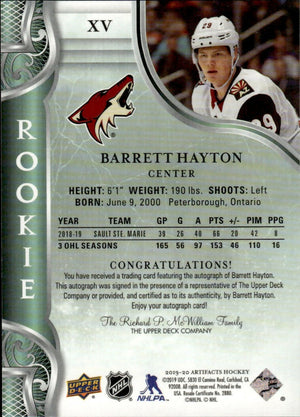 2019-20 Upper Deck Artifacts Hockey - Rookies - Auto #XV Barrett Hayton - Arizona Coyotes - B