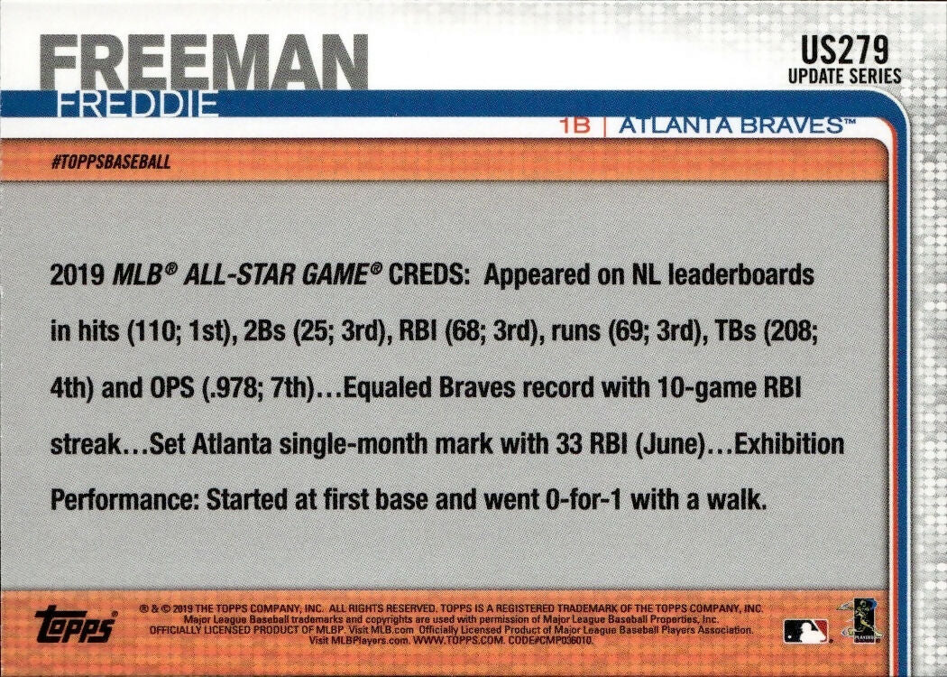 2019 Topps Update #US279 Freddie Freeman Atlanta Braves