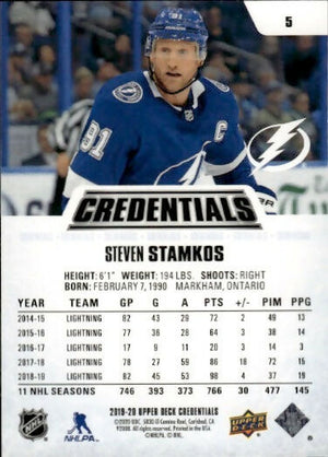 2019-20 Upper Deck Credentials - Base #5 Steven Stamkos - Tampa Bay Lightning