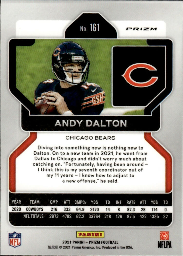 2021 Panini Prizm Football Base - Red White And Blue Prizm #161 Andy Dalton Chicago Bears - B