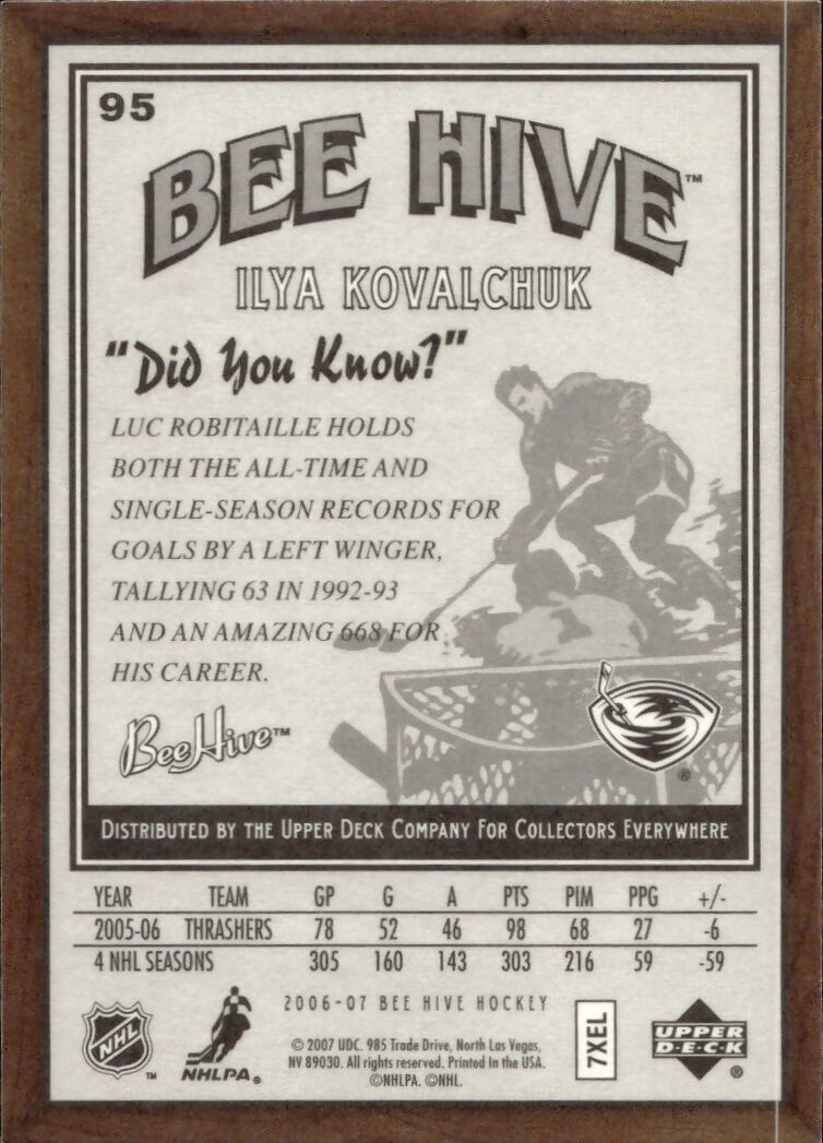 2006-07 Upper Deck - Bee Hive Hockey - Base #95 Ilya Kovalchuk - Atlanta Thrashers - B