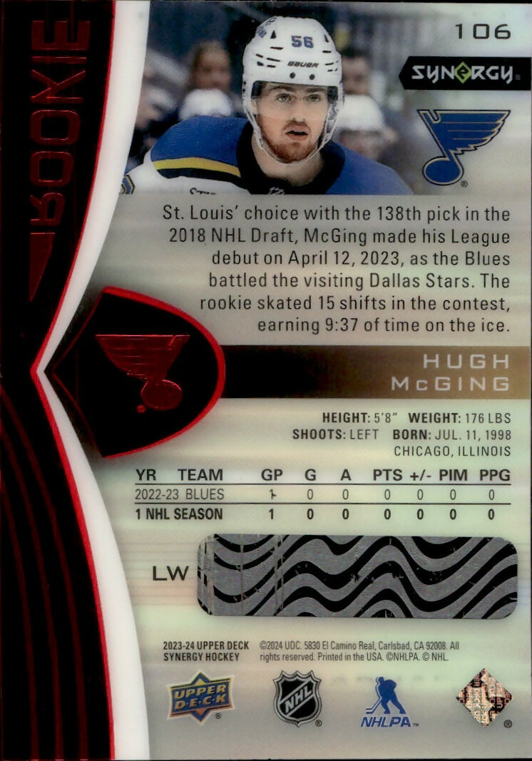 2023-24 Upper Deck Synergy Hockey - Base - Red #106 Hugh McGing - St. Louis Blues - B