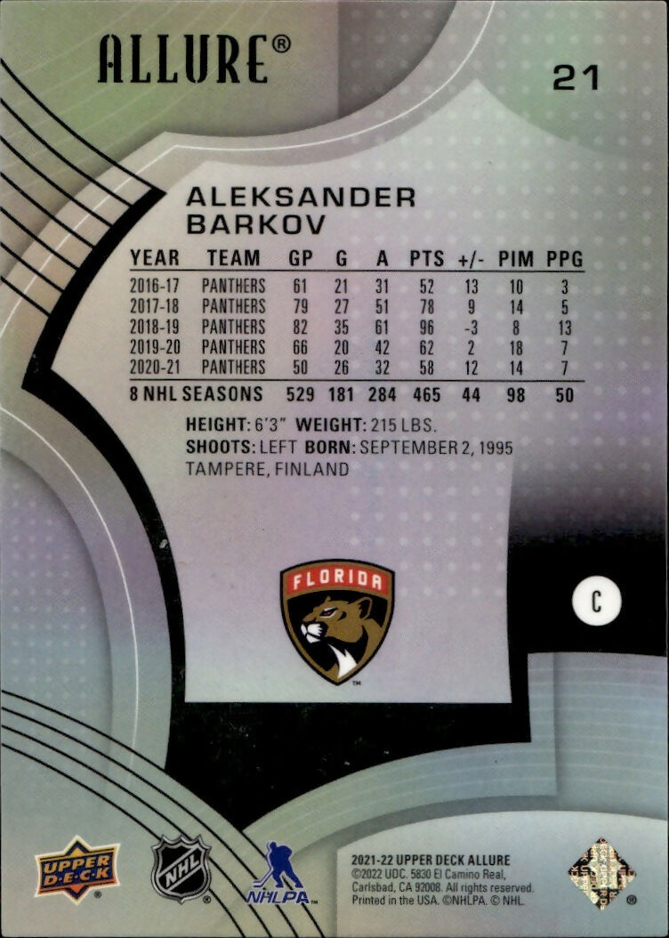 2021-22 Upper Deck Allure Hockey - Base #21 Aleksander Barkov - Florida Panthers - B