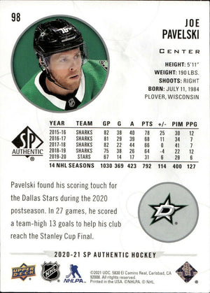 2020-21 Upper Deck Sp Authentic Hockey - Base #98 Joe Pavelski - Dallas Stars - B