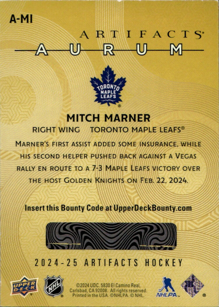 2024-25 Upper Deck Artifacts Hockey - Aurum #A-MI Mitch Marner - Toronto Maple Leafs - B
