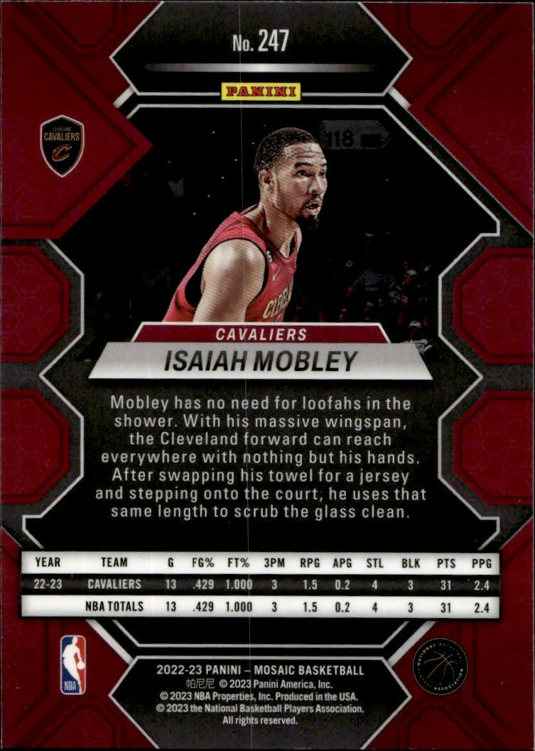 2022-23 Panini Mosaic Basketball - Base #247 Isaiah Mobley - Cleveland Cavaliers - B
