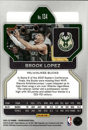 2021-22 Panini Prizm Basketball - Base # 134 Brook Lopez - Milwaukee Bucks