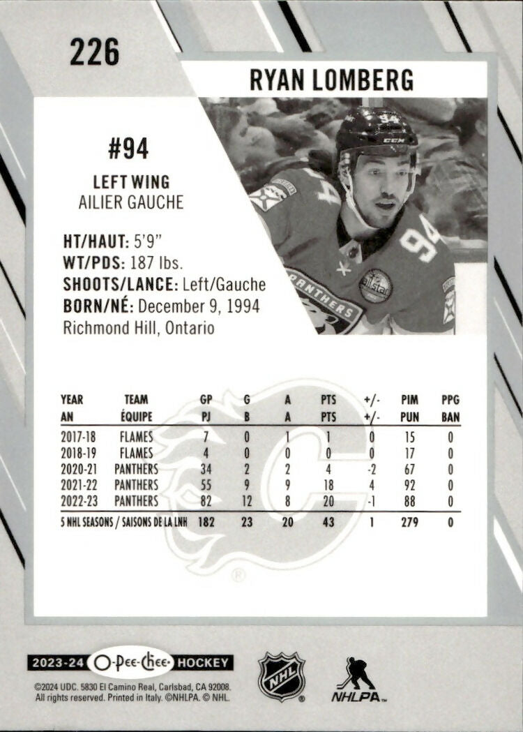 2023-24 Upper Deck O-Pee-Chee Hockey - Base #226 Ryan Lomberg - Calgary Flames