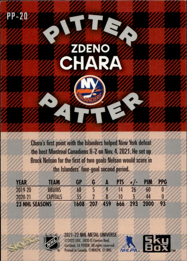 2021-22 Upper Deck Skybox Metal Universe - Pitter Patter #PP-20 Zdeno Chara - New York Islanders - B