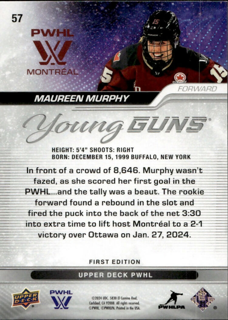 2024-25 Upper Deck PWHL Hockey - Base - Young Guns #57 Maureen Murphy - Montreal Victoire - B