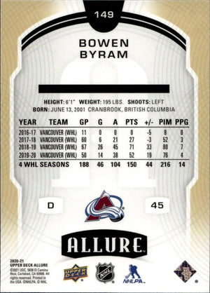 2020-21 Upper Deck Allure Hockey - Base Rookie SP #149 Bowen Byram - Colorado Avalanche - B