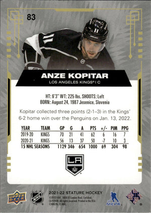 2021-22 Upper Deck Stature Hocey - Base #83 Anze Kopitar - Los Angeles Kings