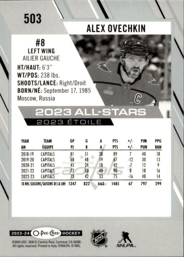 2023-24 Upper Deck O-Pee-Chee Hockey - Base - 2023 All Stars #503 Alex Ovechkin - Washington Capitals - B