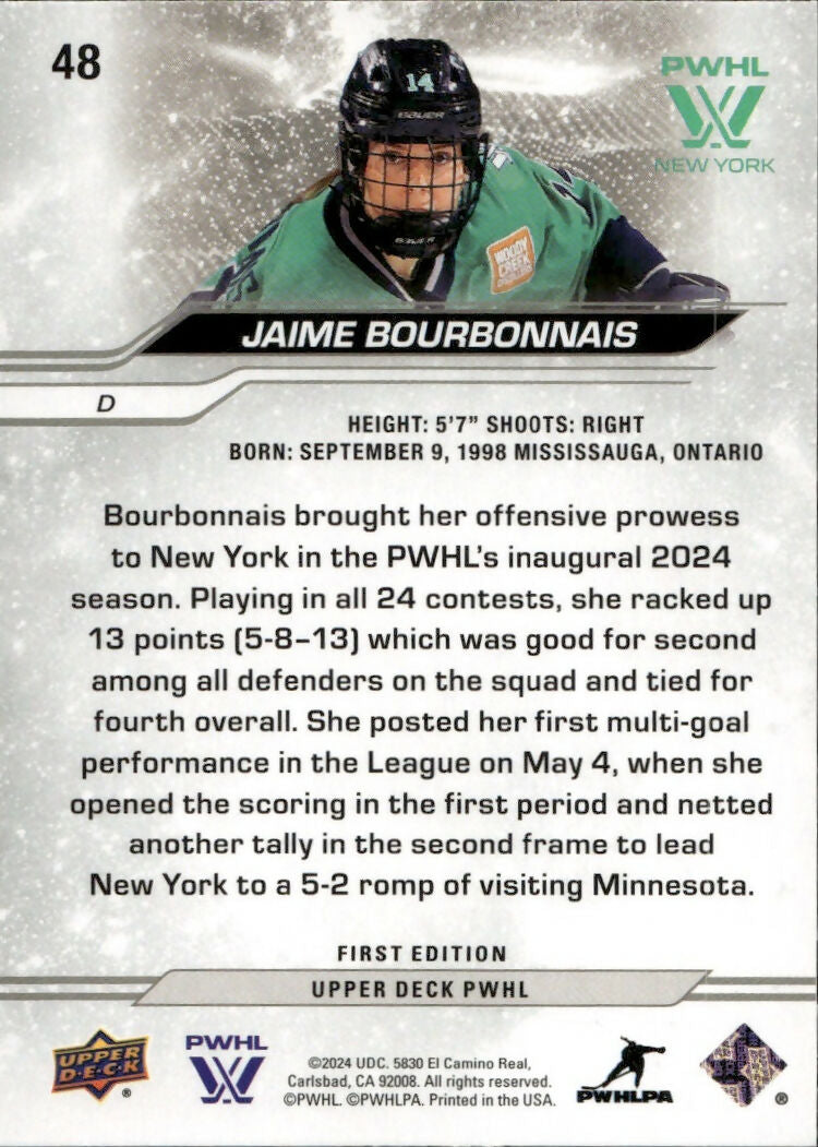 2024-25 Upper Deck PWHL Hockey - Base #48 Jamie Bourbonnais - New York Sirens - B