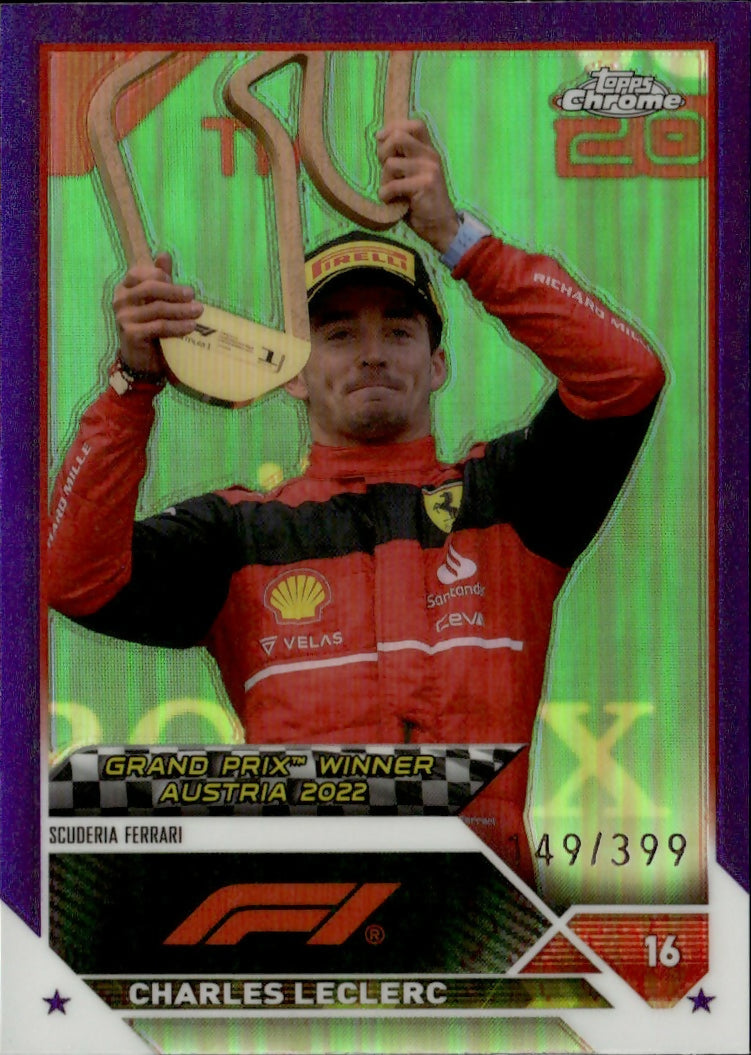 2023 Topps Chrome Formula 1 Base #154 - Grand Prix Winners - Refractor - Purple :399 Charles LeClerc - Scuderia Ferrari - A