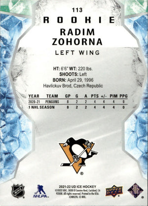 2021-22 Upper Deck Ice Hockey - Base - Rookie - Green #113 Radim Zohorna - Pittsburgh Penguins - B