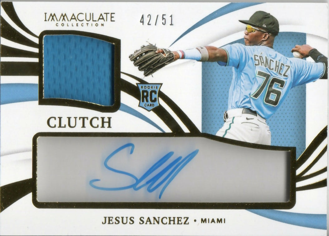 2021 Panini Immaculate Collection Baseball - Clearly Clutch Rookie Materials :51 CCR#JS Jesus Sanchez - Miami Marlins - A