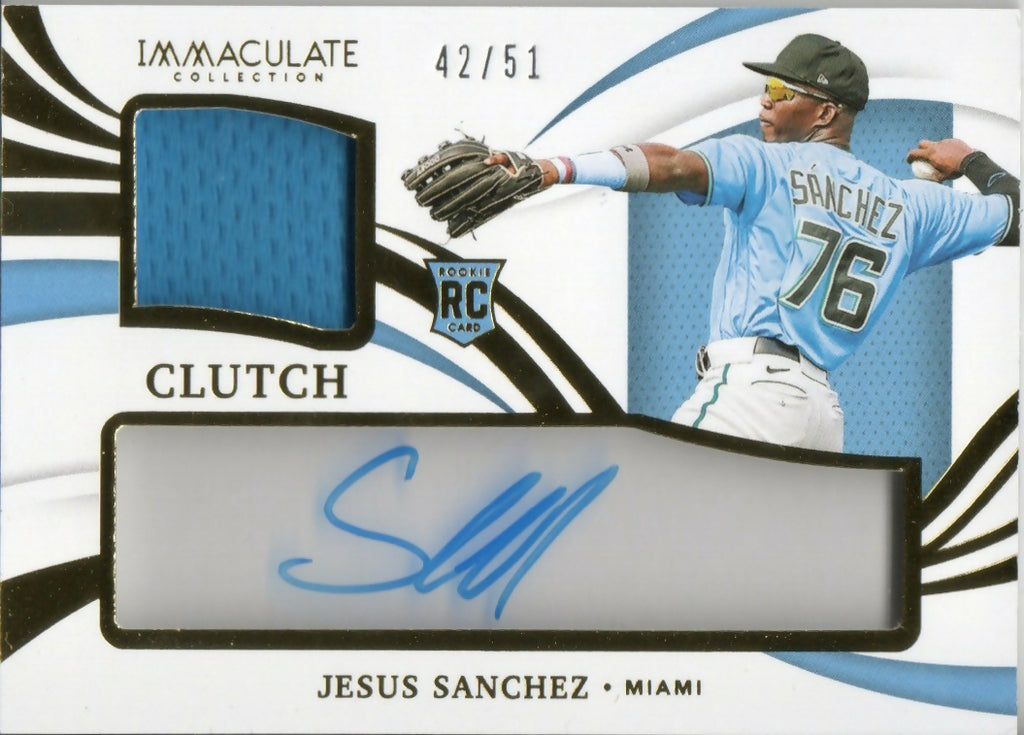 2021 Panini Immaculate Collection Baseball - Clearly Clutch Rookie Materials :51 CCR#JS Jesus Sanchez - Miami Marlins - A