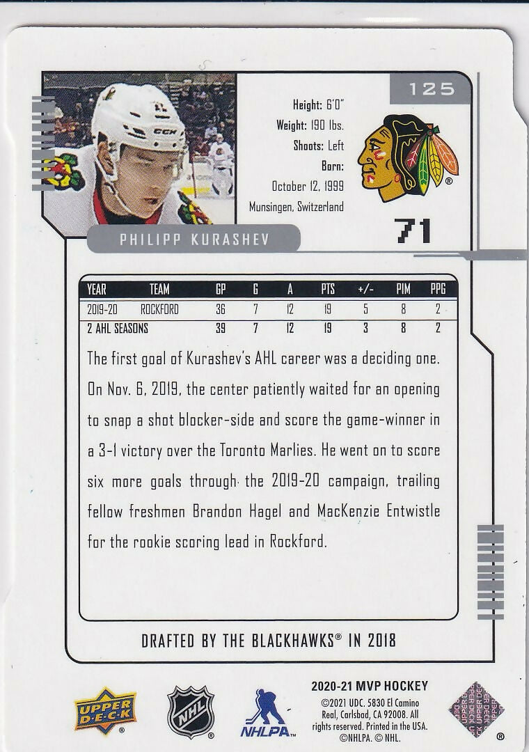 2020-21 Upper Deck MVP Update Colors and Contours Green #125 Philipp Kurashev Chicago Blackhawks